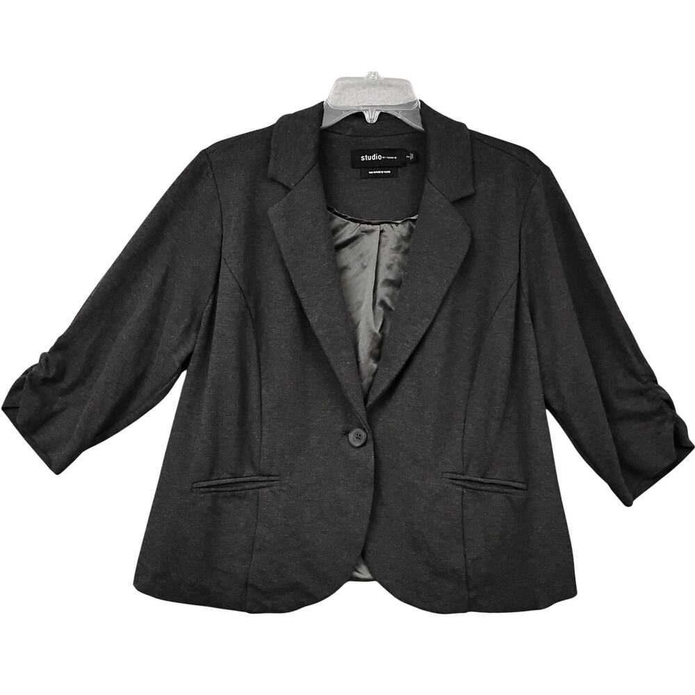 Torrid Studio Blazer Size 2 (18) Gray 3/4 Sleeves 2 Front Pockets